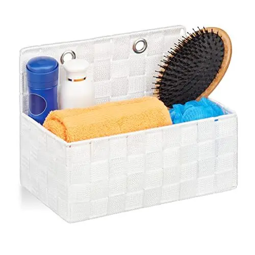 Produktbild: Relaxdays Aufbewahrungskorb hängend, Organizer im Bad, Flur, Schlafzimmer, Hängeaufbewahrung HxBxT 20 x 25 x 15 cm, weiß, Kunststoff, Eisen, 20 x 25 x 16,5 cm