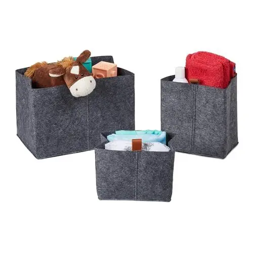 Produktbild: Relaxdays Aufbewahrungskorb im 3er Set, Verschiedene Größen, faltbar, Organizer für Kleiderschrank u. Schublade, grau