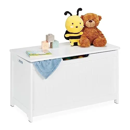 Produktbild: Relaxdays Aufbewahrungstruhe mit Deckel, große Spielzeugtruhe, Kinderzimmer, Spielsachen, HBT 45 x 80 x 40 cm, MDF, weiß