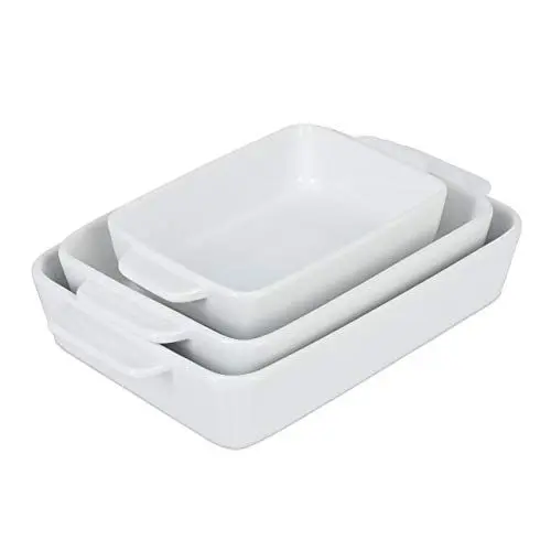 Produktbild: Relaxdays Auflaufform 3er Set, Keramik, 3 Größen, eckig, Lasagne, Gratin, Tiramisu, spülmaschinenfest, Ofenform, weiß