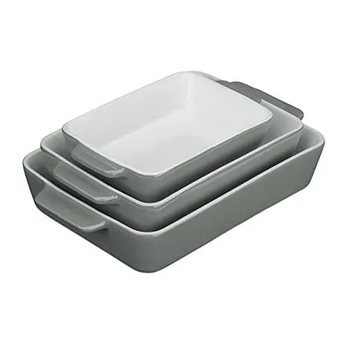 Produktbild: Relaxdays Auflaufform Set, 3 Größen, eckig, Keramik, spülmaschinenfest, Ofenschale, für Lasagne und Gratins, grau/weiß 6 x 33 x 20 cm
