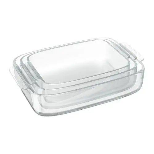 Produktbild: Relaxdays Auflaufform Set, Glas, 3 Größen, eckig, Ofenform für Lasagne, Gratin, Tiramisu, spülmaschinenfest, transparent