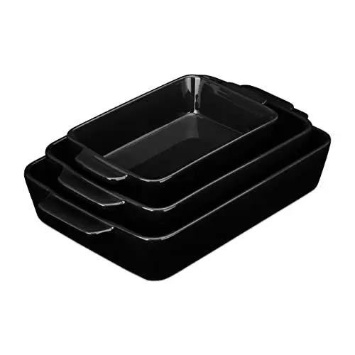 Produktbild: Relaxdays Auflaufform Set, Keramik, 3 Größen, eckig, Ofenform für Lasagne, Gratin, Tiramisu, spülmaschinenfest, schwarz