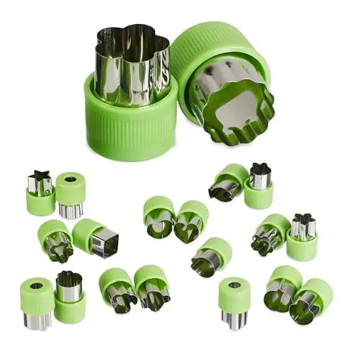 Produktbild: Relaxdays Ausstechformen klein, 20er Set, für Gemüse, Obst, Plätzchen, Mini Ausstecher mit Griff, Edelstahl, grün/Silber