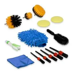 Produktbild: Relaxdays Auto Reinigungsset, 14-teilig, für Innenraum & außen, Autoputzset mit Bürsten, Waschhandschuh, Tuch, bunt