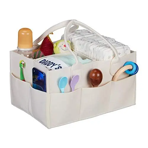 Produktbild: Relaxdays Baby Windel Caddy, 11 Fächer, entnehmbare Trenner, tragbare Filztasche, Auto & Wickeltisch Organizer, beige
