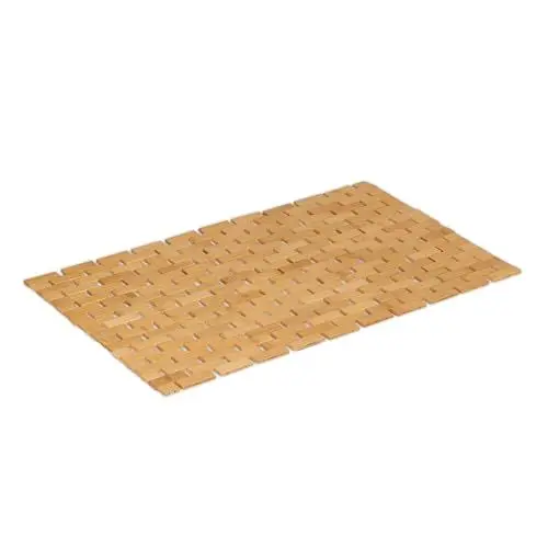 Produktbild: Relaxdays Badematte Bambus, 70 x 42 cm, faltbar, rutschfest, Bambusmatte für Badewanne, Dusche, Sauna, Badteppich, Natur