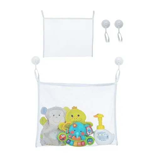 Produktbild: Relaxdays Badespielzeug Aufbewahrung, 2er Set, Badenetz mit Saugnäpfen, HxB: 35 x 45 cm, Badewannentasche Kinder, weiß, Pack