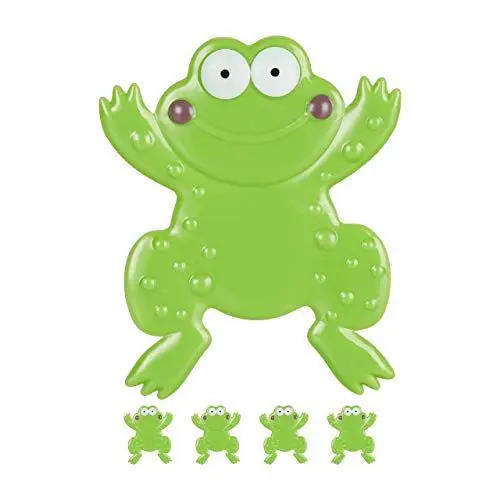 Produktbild: Relaxdays Badesticker 5er Set, Frosch-Design, mit Saugnapf, Kinder, Badewanne & Dusche, PVC, Anti Rutsch Sticker, grün, Kunststoff, 5 Stück