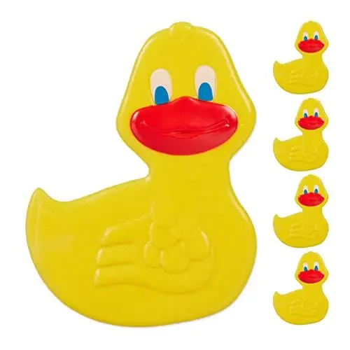 Produktbild: Relaxdays Badewannen Sticker Kinder, 5er Set, Tier-Design Ente, mit Saugnäpfen, Wanne & Dusche, Anti Rutsch Pads, gelb
