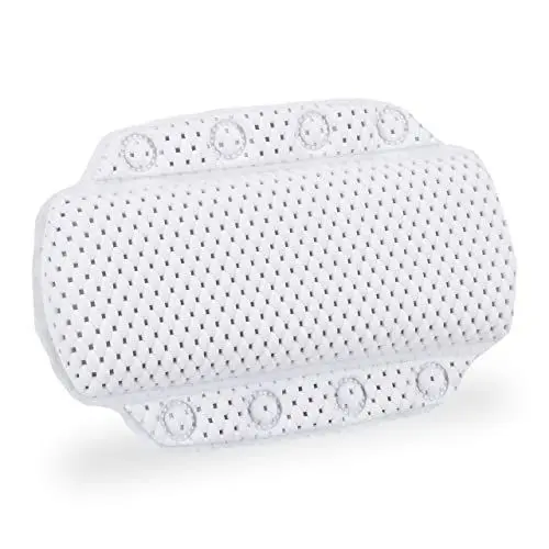 Produktbild: Relaxdays Badewannenkissen, Badekissen mit Saugnäpfen, Spa, Wannenkissen für Kopf & Nacken, 19,5 x 30,5 x 3,5 cm, weiß