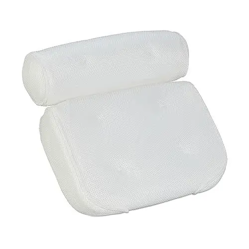 Produktbild: Relaxdays Badewannenkissen, weiches Badepolster, stützt Kopf & Nacken, HxBxT: 9 x 38 x 36 cm, 6 Saugnäpfe für Halt, weiß, Polyester
