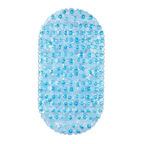 Produktbild: Relaxdays Badewannenmatte Steinoptik, BxT: 68 x 35,5 cm, waschbar, rutschfeste Badewanneneinlage, mit Saugnäpfen, blau