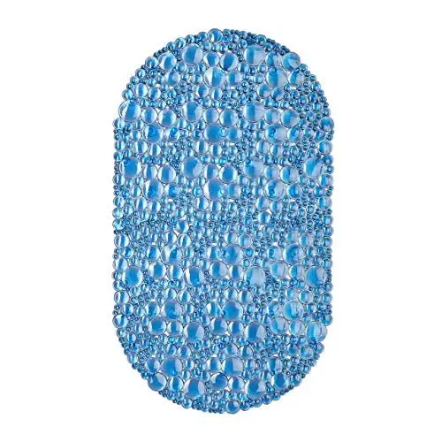 Produktbild: Relaxdays Badewannenmatte oval, BxT: 67 x 38 cm, waschbar, Massage, rutschfeste Badewanneneinlage, mit Saugnäpfen, blau, 1 Stück