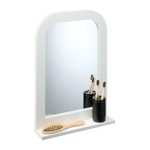 Produktbild: Relaxdays Badezimmerspiegel mit Ablage, Bad, Flur, rechteckig, HxBxT: 54 x 38 x 8,5 cm, MDF, Spiegel zum Aufhängen, weiß