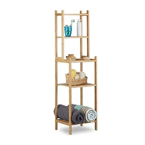 Produktbild: Relaxdays Badregal Bambus, 5 Ablagefächer für Küche, Flur, Badezimmer, offenes Standregal HxBxT: 121 x 33 x 28 cm, natur