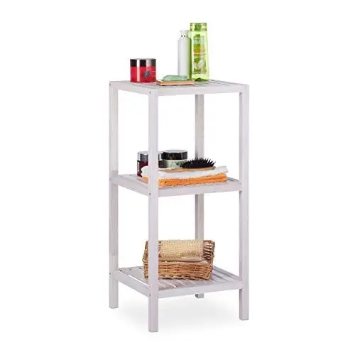 Produktbild: Relaxdays Badregal Walnuss, 3 Ablagen, offen, quadratisch, Badezimmer Regal Holz, HBT 79,5 x 36 x 36cm, Standregal, weiß