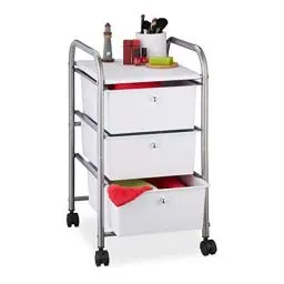 Produktbild: Relaxdays Badrollwagen, 3 Schubladen, Metall & Kunststoff, Rollcontainer Bad, Kosmetik, HxBxT: 60 x 33 x 39 cm, silber, 1 Stück