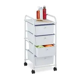 Produktbild: Relaxdays Badrollwagen, 4 Schubladen, Metall & Kunststoff, Rollcontainer Bad, Kosmetik, HBT: 74 x 33 x 39 cm, weiß, 1 Stück