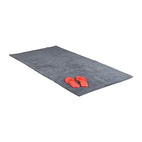 Produktbild: Relaxdays Badteppich 80 x 150 cm, Badematte waschbar, Badvorleger für Fußbodenheizung, grau