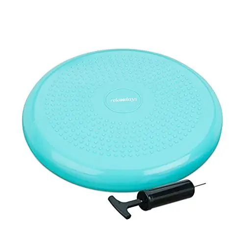 Produktbild: Relaxdays Balance Kissen, max. Gewicht 140 kg, Balance Pad, Luftpumpe, Ballsitzkissen m. Noppen, Fitnesskissen, mintgrün, 33 x 33 x 7 cm