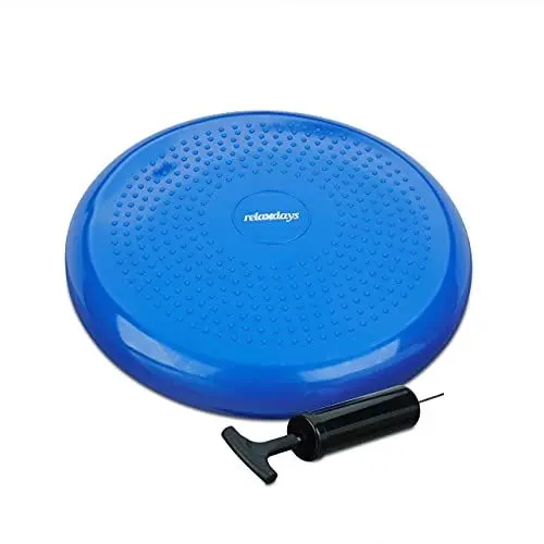 Produktbild: Relaxdays Balance Kissen, max. Gewicht 140 kg, Balance Pad mit Luftpumpe, Ballsitzkissen m. Noppen, Fitnesskissen, blau, 33 x 33 x 7 cm