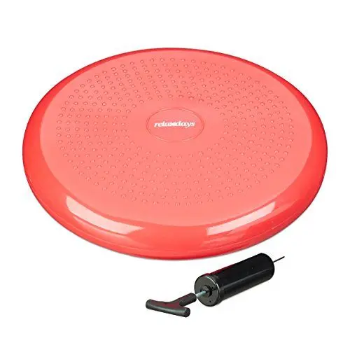 Produktbild: Relaxdays Balance Kissen, max. Gewicht 140 kg, Balance Pad mit Luftpumpe, Ballsitzkissen m. Noppen, Fitnesskissen, rot