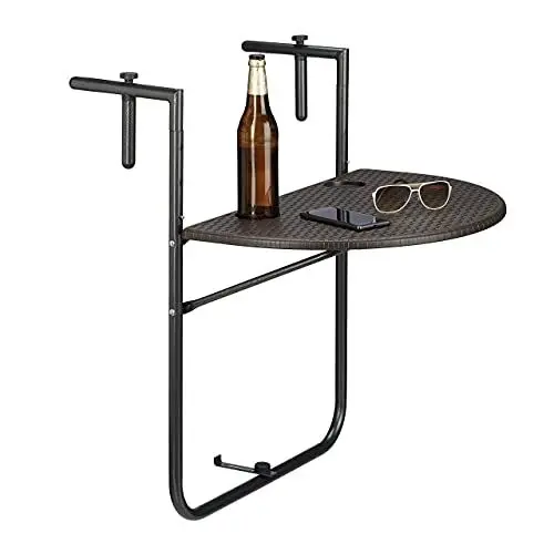 Produktbild: Relaxdays Balkonhängetisch BASTIAN klappbar, 3-fach höhenverstellbarer Klapptisch, Tischplatte B x T: 60 x 40 cm, braun