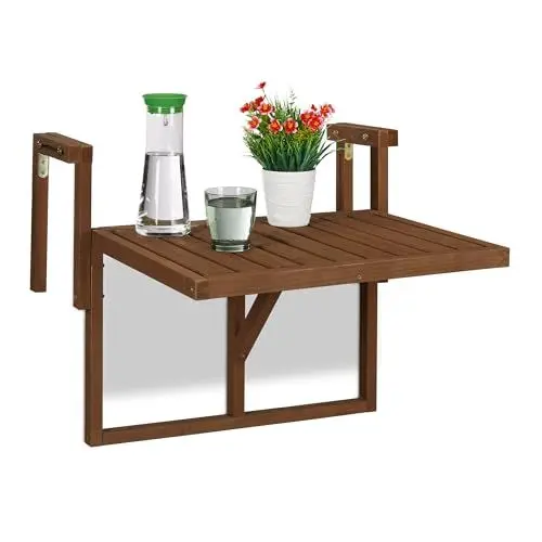 Produktbild: Relaxdays Balkontisch klappbar, Balkonklapptisch zum Einhängen, BxT: 60x45 cm, höhenverstellbar, Hängetisch, Dunkelbraun,55 x 69.5 x 66 cm