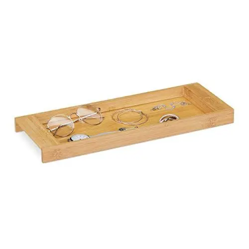 Produktbild: Relaxdays Bambus Ablage, Bad Tablett für Uhren, Schmuck & Parfüm, Taschenleerer, Dekoschale HBT: 3 x 40 x 15 cm, natur