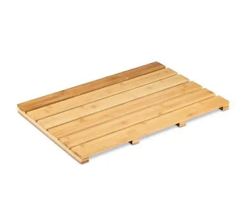 Produktbild: Relaxdays Bambus Badematte, 54 x 36 cm, rutschfeste Duschmatte für Badewanne, Dusche, Sauna, Indoor & Outdoor, Natur