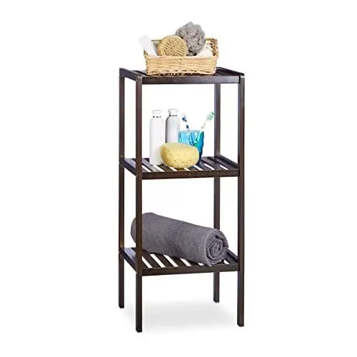 Produktbild: Relaxdays Bambus Badregal, 3 Ablageflächen, Holzregal, Standregal, Bambusregal, Küchenregal, HBT 80 x 34,5 x 33cm, braun, Ablagen Dunkelbraun