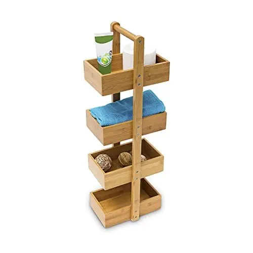 Produktbild: Relaxdays Bambus Badregal H x B x T: 75 x 25 x 18 cm Praktisches Badezimmerregal als Ablageständer mit 4 Körben als Bambus-Butler Korbregal aus natürlichem Holz für Badezimmer und Feuchträume, natur
