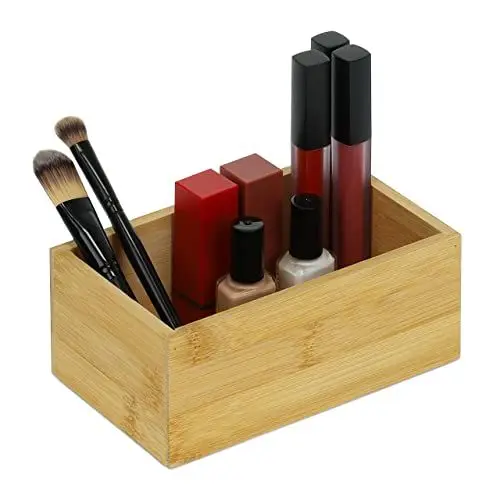 Produktbild: Relaxdays Bambus Box, HBT 6,5 x 16,5 x 10 cm, Aufbewahrung in Küche, Bad & Büro, stabil, vielseitig, Ordnungsbox, natur