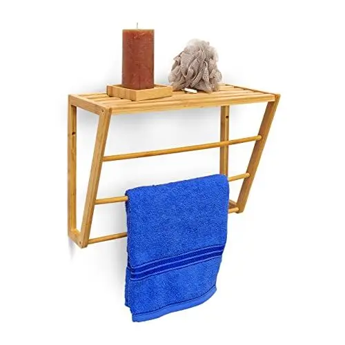 Produktbild: Relaxdays Bambus Handtuchhalter mit Regalaufbewahrung 30 x 42 x 20 cm Wand, Holz,Naturbraun