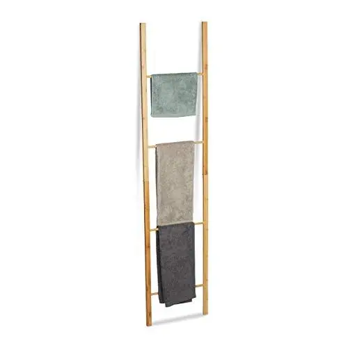 Produktbild: Relaxdays Bambus Handtuchleiter, klappbar, 4 Handtuchstangen, Handtuchständer zum Hinstellen, HBT 180 x 42 x 2 cm, Natur, Größe