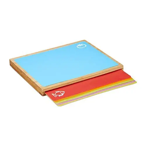 Produktbild: Relaxdays Bambus Schneidebrett, mit 6 Schneidematten, antimikrobiell, hygienisch, Schneidbrett B x T 40,5 x 34 cm, natur