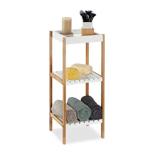 Produktbild: Relaxdays Bambusrahmen Badregal mit 3 Ablagen, freistehend, Standregal offen, Bambus, MDF, ohne Bohren, HBT: 72x30x29 cm, Natur/weiß