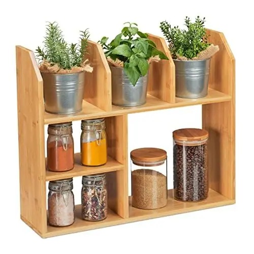 Produktbild: Relaxdays Bambusregal, 6 Fächer, HBT: 45,5 x 55 x 16 cm, stehend, für Küche, Bad & Wohnzimmer, Deko Aufsatzregal, Natur, Bambus, 1 Stück
