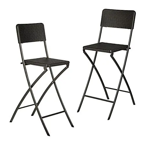 Produktbild: Relaxdays Barhocker klappbar, 2er Set, Rattan-Optik, Rückenlehne, HBT: 115 x 44 x 63 cm, Barstuhl, PE & Metall, schwarz