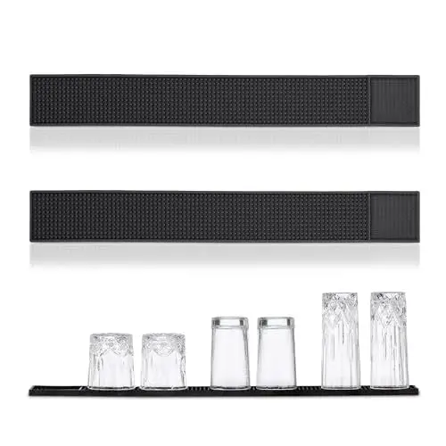Produktbild: Relaxdays Barmatte 2er Set, mit Noppen, 60 x 8 cm, Abtropfmatte aus PVC, Geschirr trocknen, für Bar und Spüle, schwarz