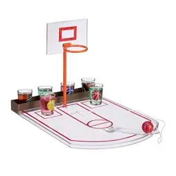 Produktbild: Relaxdays Basketball, transparent Trinkspiel, lustig, 6 Glas Shotgläser, Korb + Ball, Partyspiel HxBxT 22,5 x 24 x 44 cm, Standard