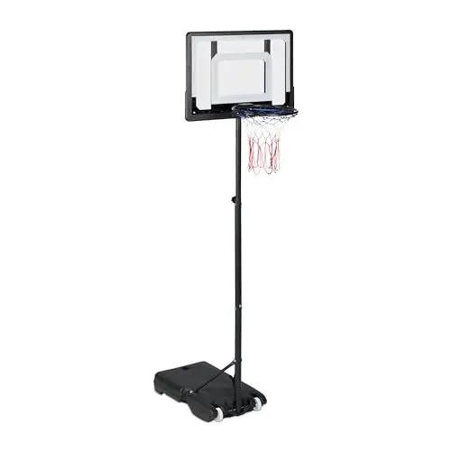 Produktbild: Relaxdays Basketballständer Outdoor, höhenverstellbar, 205–260cm, mobil, Basketballkorb mit Ständer, Brett, schwarz/weiß