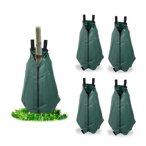 Produktbild: Relaxdays Baumbewässerungssack, 5er Set, je 75 l, Tröpfchenbewässerung bis 8 Stunden, Gießhilfe, Baum-Wassersack, grün