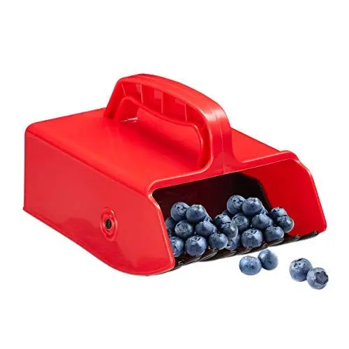 Produktbild: Relaxdays Beerenkamm, Kunststoff, Erntehelfer für Heidelbeeren, Johannisbeeren, Blaubeeren, Beerenpflücker, rot/schwarz, 12.5 x 13.5 x 22 cm