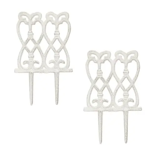 Produktbild: Relaxdays Beeteinfassung, 2er Set, Gusseisen, HxB: je 25 x 14,5 cm, Zierzaun Garten, zum Stecken, Beetzaun antik, weiß