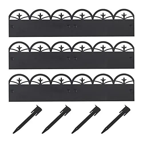Produktbild: Relaxdays Beeteinfassung Metall, stabile Rasenkante, 3 Zaunelemente, HxB: 7,5x274,5 cm, Beetzaun für den Garten, schwarz