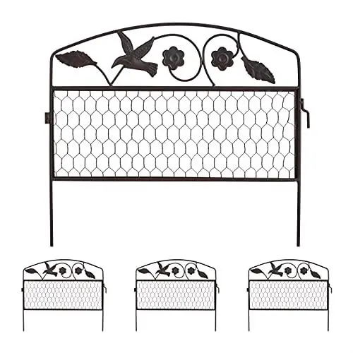 Produktbild: Relaxdays Beetzaun, 4 Zaunelemente je HxB: 41 x 48,5 cm, Steckzaun mit Verzierung, Beeteinfassung, Metall, Dunkelbraun