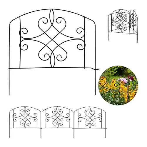 Produktbild: Relaxdays Beetzaun, 4-teilige Beetumrandung für Garten, Dekozaun Metall, antike Verzierungen, HxB: 32 x 186 cm, schwarz