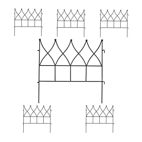 Produktbild: Relaxdays Beetzaun, HxB je 45 x 48 cm, 6 Zaunelemente, Garten Beeteinfassung zum Stecken, Metall, Spitzen-Form, schwarz